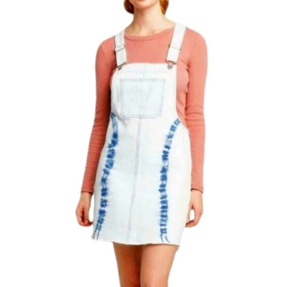 Wild Fable‎ Women's Tie Dye Denim Pinafore Mini Short Jean Dress Overalls Blue M - Picture 1 of 14